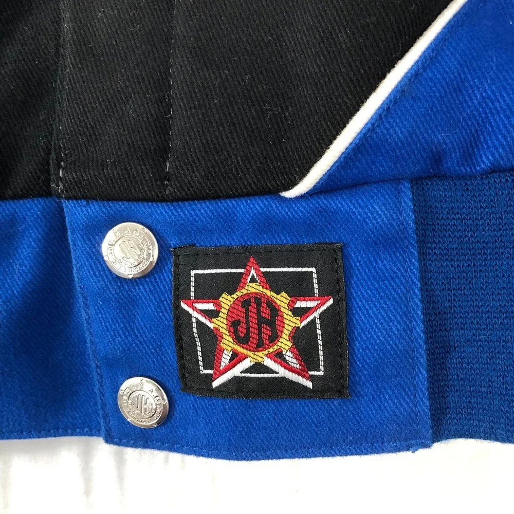 JH Design‎ NASCAR Jacket Men's 2XL XXL Black Blue Red Flag Logo Racing Coat